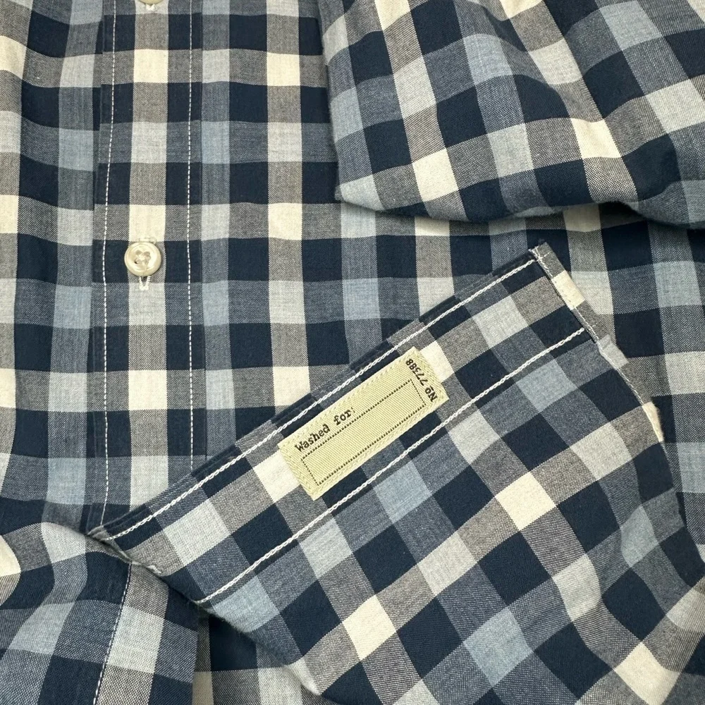 J.Crew Mens Slim Fit XL Blue White Gingham Button Down Shirt Secret Wash Cotton